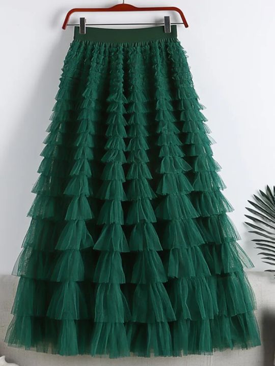 Tigena Elegant Tiered Long Tulle Skirt For Women 2023 Spring