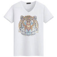 New Summer Mens Luxury Top Tees New Male Tiger T-shirt Cotton Fashion Diamond Bottoming Shirt Rhinestone Designer Man Tee Shirts