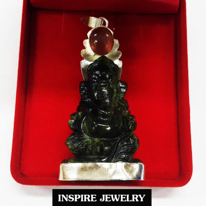 inspire-jewelry-จี้พระพิฒเนศองค์พระสีแดงแกะจากทับทิมพม่า-สีเขียวแกะจากหยก-สีเหลืองแกะจากหยกน้ำผึ้ง-สีน้ำเงินแกะจากลาพิศ-พลอยแท้ทุกเม็ด-ตัวเรือนขึ้นเงิน-92-5-งานจิวเวลลี่-2-5x3cm-หยกดำขนาด-5-5x3cm-น้ำง