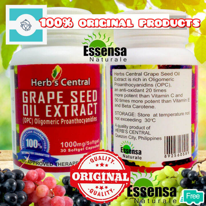 2 BOTTLES GRAPE SEED OIL EXTRACT Herbs Central (30 Capsules x 2