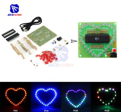 diymore 51 MCU AT89S52 Heart-Shaped Red/Blue/RGB LED Module Flashing LED Light Electronic Board DIY Kit Replacement Parts