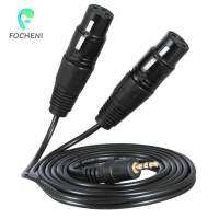 Focheni 3.5มม. TRS ชายเป็นสาย XLR ตัวเมียสองหัวสำหรับไมโครโฟนลำโพงสีดำ