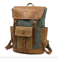 Men Backpack Travel Waterproof Computer Laptop Bag Vintage Oil Wax Canvas Backpacks Leather Military Male Backpack School Bag