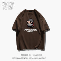 HUANGYOYO เสื้อยืดเสื้อแขนสั้นลายตัวอักษรการ์ตูนผ้าฝ้าย100% สำหรับผู้หญิงลำลอง