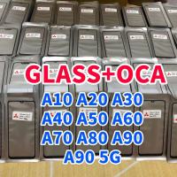 10Pcs TOP QC สำหรับ Samsung Galaxy A50 A10 A20 A30 A40 A70 A80 A90 5G LCD ด้านหน้าหน้าจอสัมผัสเลนส์แก้ว OCA กาว