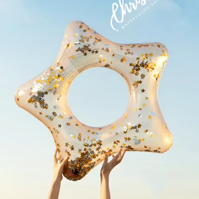 Giant Starfish Pool Float with Gold Sequins Inside Sparkling Star Pool Tube Glitter Swim Ring Girls Beach Water Fun Party Toys