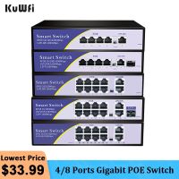 Kuwfi พอร์ตอุปกรณ์ส่งกระแสไฟฟ้า48V 4/8สวิตช์เครือข่ายกิกะบิตอีเธอร์เน็ต VLAN 10/100/1000Mbps สำหรับกล้องวงจรปิดกล้อง IP ไร้สาย