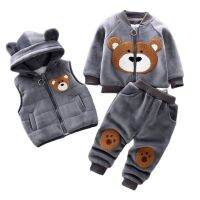 【cw】 Baby Boys Sets Thick Fleece Cartoon Jacket Pants 3Pcs Cotton Sport Warm Outfits