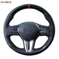 Black Car Steering Wheel Cover Genuine Leather Carbon Fiber Wrap For Infiniti Q50 2018 2019 2020 Q60 2016-2020 QX50 2018-2020