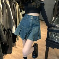 ‘；’ MEXZT Y2K Vintage Mini Denim Skirt Women High Waist Pleated A Line Jeans Skirts Harajuku Streetwear Korean Slim Aesthetic Skirts