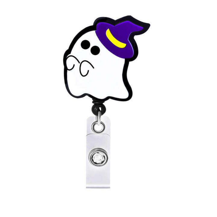 halloween-gift-student-id-card-holder-retractable-badge-holder-acrylic-telescopic-clip-ghost-badge-reel-pumpkin