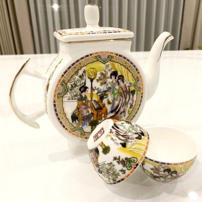 🍵 ชุดแก้ว น้ำชา 🍵 ชุดกาน้ำชา 🍵 เซรามิคเคลือบ 🍵 กาทรงกลมสูง 🍵
