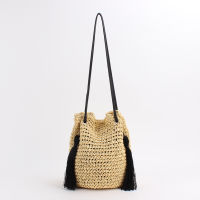 New tassels straw woven bag shoulder leisure bucket bag woven beach female bag