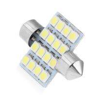 【สหรัฐอเมริกา Stock 】1Pc 31Mm 3528 16SMD หลอดไฟ LED ในรถ Festoon คู่-Tip หลังคาป้ายทะเบียนรถ Light