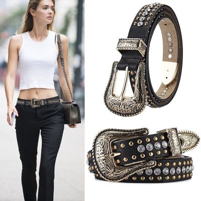 The new Europe and the States punk fashion belt supermarket jeans rivets diamond inlaid ◊◘