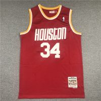 Latest Retro NBA Mitchell Ness Houston Rockets 34 Hakeem Olajuwon Red Jersey Mens Basketball Jerseys