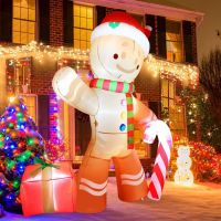 8FT คริสต์มาส Inflatable Gingerbread Man พร้อม Candy Cane LED Lighted Blow Up ตกแต่งสวนกลางแจ้ง Xmas Holiday Party Décor