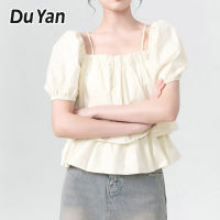 Du Yan เสื้อแจ็กเก็ตแขนพองสำหรับผู้หญิง,เสื้อแจ็กเก็ตเชิ้ตคอปกสี่เหลี่ยมเปิดไหล่ข้างเดียว