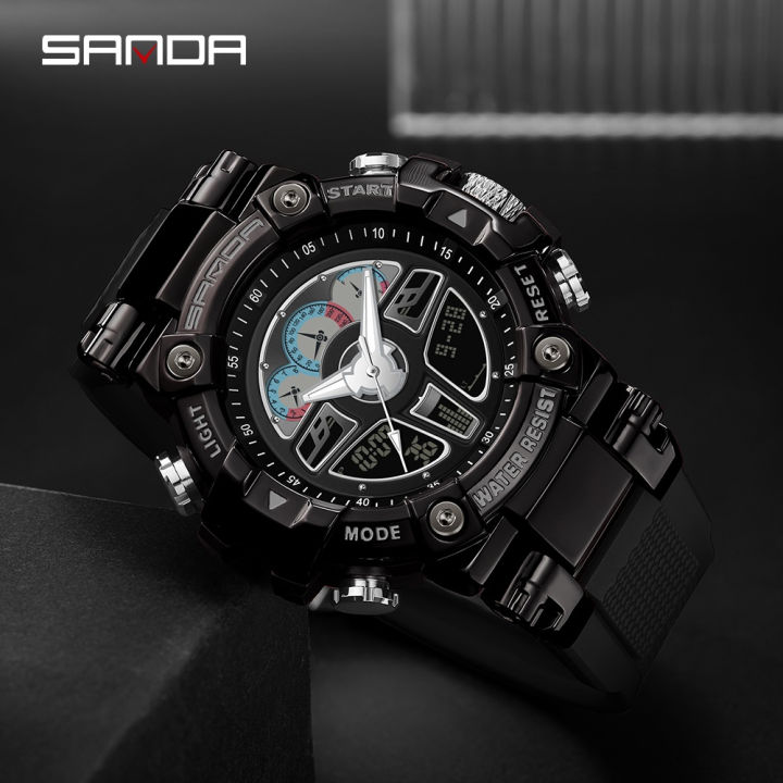 sanda-นาฬิกาข้อมือสปอร์ตแฟชั่น-กันน้ํา-กันกระแทก-มีไฟ-led-50-เมตร-สําหรับผู้ชาย