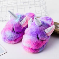 Winter Warm Plush Slipper Rainbow Unicorn Slippers for Boy Girl Cartoon Animal Child Indoor Bedroom Slippers Homewear Kids Shoes