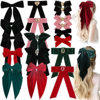 ncmama Flannelette Bows Hair Clips for Women Solid Color Hairpins Hair Accessories for Girls Autumn Winter Headwear Decoration