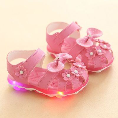 Toddler Girls Summer Sandals New LED with Lights Infant Girls Sandals Flower Bow Luminous Lightweight Breathable Kids Baby Shoes
