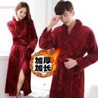 [COD] and winter flannel nightgown womens mens pajamas coral velvet red wedding thickening lengthening bathrobe