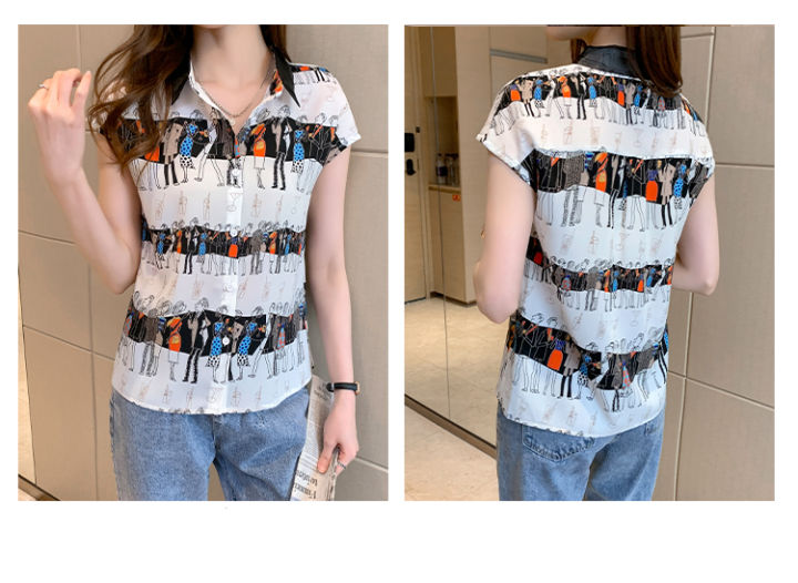 ammin-2021ฤดูร้อนสไตล์ใหม่แขนสั้น-single-breasted-commuter-เสื้อชีฟองหรูหราแฟชั่นสำหรับผู้หญิง-lapel-slimming-พิมพ์การ์ตูนรูปแบบตัวอักษรเสื้อคาร์ดิแกน-ins-ร้อน