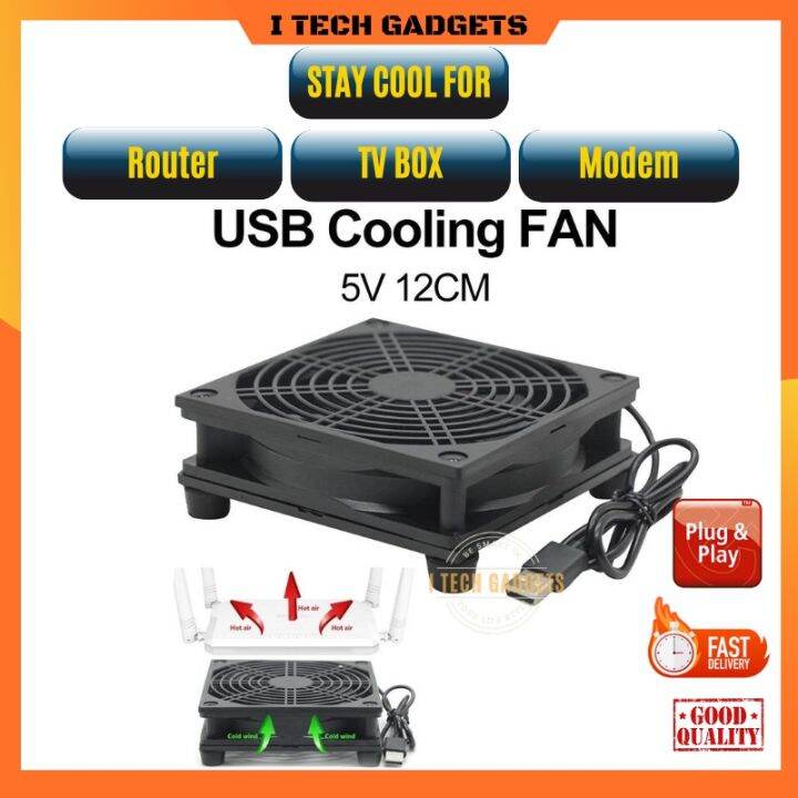 ITECHGADGETS USB Fan 5v 12cm Modem Fan Cooler Router Cooling Fan For