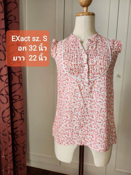 เสื้อ-blouse-แขนกุด-ลายดอก-สีชมพู-คอจีน-มือสอง-มือ-2-ตรุษจีน