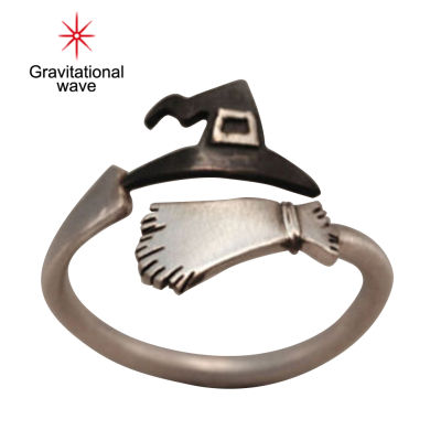 Gravitational Wave แม่มดในวันฮาโลวีนหมวกไม้กวาดปรับแหวนเปิดนิ้วของขวัญเครื่องประดับสตรี