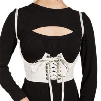 Push Up Underbust Corset Top พร้อมสายรัดเอวเข็มขัด Punk Leather Harness Belt Clubwear To Wear Out