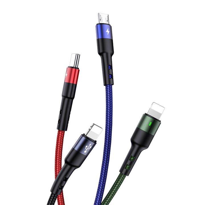 usams-3a-4-in-1-สายชาร์จ-สายข้อมูล-micro-usb-type-c-ip-สายเคเบิลโทรศัพท์