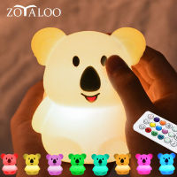 Zoyaloo LED Cute Koala Remote Colorful Night Light Rechargeable Kids Bedside Lamp Soft Silicone Desktop Light For Baby Toddler