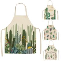 Cactus Pattern Kitchen Apron for Woman Sleeveless Linen Cotton  Aprons Home Cooking Baking Bibs Cleaning Tools Aprons