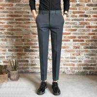 Mens Clothing Spring Summer Autumn Straight Office Temperament Handsome Solid Color Pockets Button Zipper Business Casual Pants