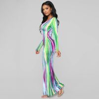 ZZOOI Echoine 2020 Tie Dye Stripe Print Sexy Maxi Dress Women Spring Fashion Vestidos Night Club Party Long Sleeve Bodycon Dresses