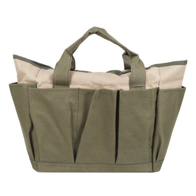 Oxford Fabric Dark Green 8 Side Multi-Pockets Tote Garden Handle Tools Organizer Storage Bag Portable