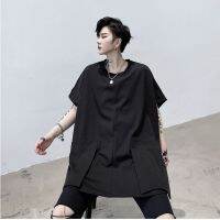 Idopy ผู้ชาย Steampunk แฟชั่นเกาหลี Tees Street สไตล์สีดำ Ins เสื้อสีดำ Punk Gothic Hoodie หลวม Fit Baggy T เสื้อ