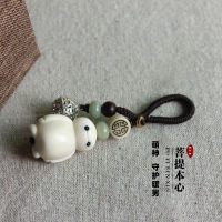Mengshen สีขาวขนาดใหญ่จี้พวงกุญแจรถเชือกตีระฆังทอมือจี้กุญแจของขวัญจี้ห้อยกระเป๋า