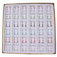 108 pairs Korean boxed allergy resistant plastic needle earrings Womens silver inlaid rhinestones Fashion Mini Earrings JC7T