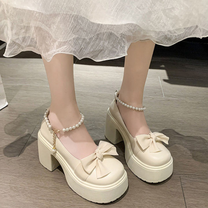รองเท้าผู้หญิง-mary-jane-ส้นหนา-เวอร์ชั่นเกาหลี-ใหม่-สายโซ่มุก-สูง9-cm-รองเท้าหนังนักเรียนลำลอง-จัดส่งจากประเทศไทย-ลดหนึ่งขนาดเมื่อซื้อ