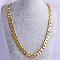 ใหม่ Unisex 18K 24 "7มม. สีเหลือง Solid Gold Filled Cuban Chain Link สร้อยคอ