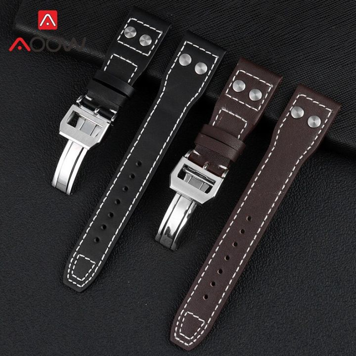 Genuine Leather Strap 21mm 22mm Folding Buckle Rivet Men Replacement ...