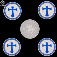 【Booming】 upaxjl 5ชิ้น/ล็อต Crusader Knights Templar Blue Token Silver Metal ของที่ระลึกของสะสม