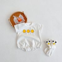 [COD] 2022 summer new baby children jumpsuit male and female short-sleeved chick print romper