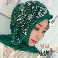【YF】 Diamond Gem Decor High Quality Handmade Muslim Wedding Evening Party Hijabs