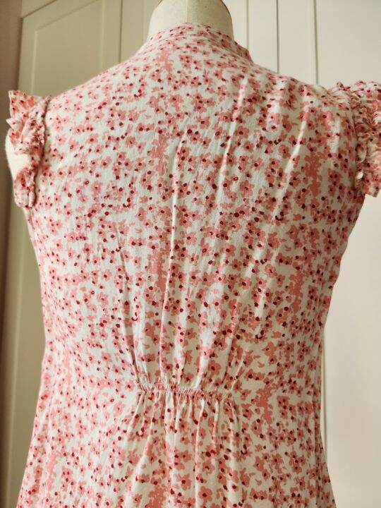 เสื้อ-blouse-แขนกุด-ลายดอก-สีชมพู-คอจีน-มือสอง-มือ-2-ตรุษจีน