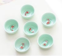 6pcs Celadon Golden Fish China Tea Cup Setkung Fu clay zi sha Crackle Glaze Travel Tea Bowl Chinese Porcelain Teacup Set