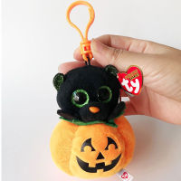 Ty Halloweenic Beanies Pumkin Cat Plush ตุ๊กตาพวงกุญแจน่ารัก Big Eyes ตุ๊กตาสัตว์จี้โทรศัพท์ Hallowen ของเล่นตกแต่ง10ซม.